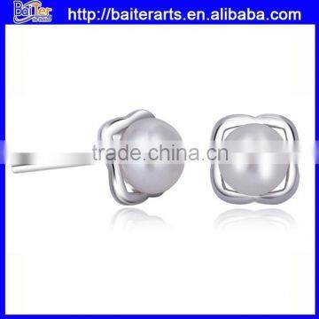 Custom Rice Pearl Pave Heart Zircon 925 Sterling Silver Pearl Earrings Stud photo-3