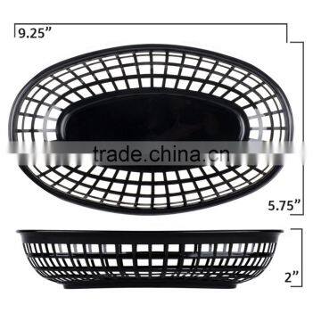 12PACK Plastic Deli Serving Basket Oval Black Restaurant Diner Serveware Durable Microwave and Dishwasher Safe Fast Food Baskets