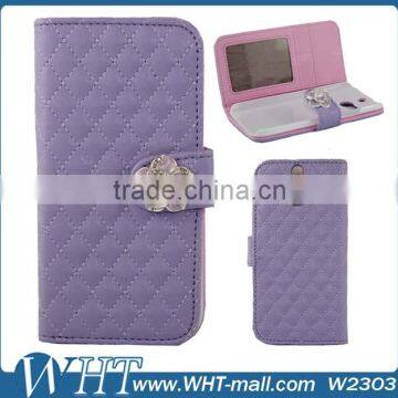 Diamond Camellia Design Sheep Skin Leather Flip Case for HTC One 2 M8 Aliabab Express