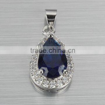 Blue Cubic Zirconia Micro Pave Brass Teardrop Pendant