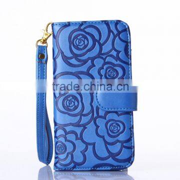 Blue flower piriting leather filp case for samsung s6