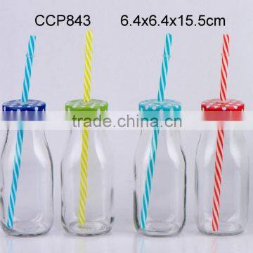 Glass bottle with straw with metal LID(CCP843)