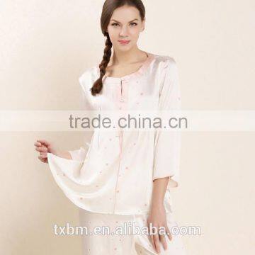 New design soft natural 100% silk women pajama sleepwear suit