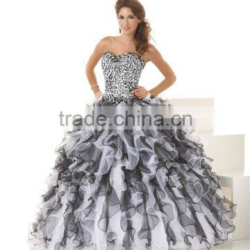 Classic Designer Ball Gown Sweetheart Black and White Sexy Leopard Western Quinceanera Dresses With Detachable Skirt CYQ-004 photo-2