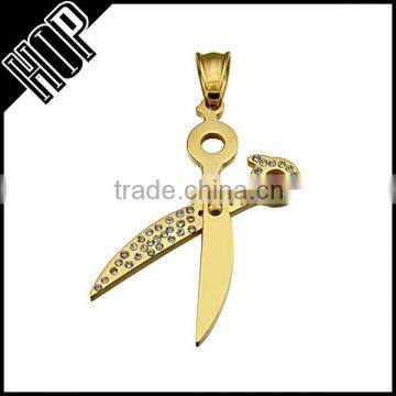 Best selling high quality stainless steel gold crystal scissor pendant