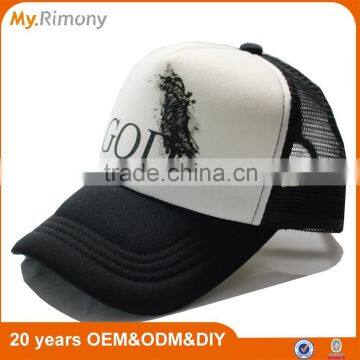 Custom Printed Logo Black and White Trucker Mesh Cap for Promotional
