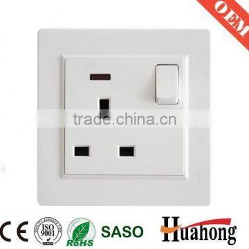 UK style 13A wall socket with switch and neon