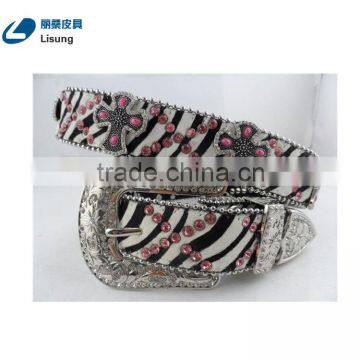 Hot Pink Strass Studded zebra stripe Horse Hair girls rhinestone belts