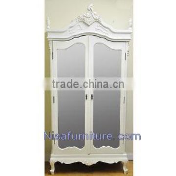 French Provincial Antique Style Armoire With Two Mirrors