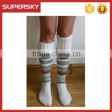 V-153 Hotsell crochet long white stripe warming ski socks/leg warmers