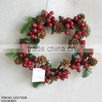 New High Quality Popular Christmas five -pointed Star Atificial Candle rings with Red Berry &Pine for Christmas house Decoration