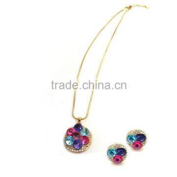 2016 fashion 18K gold plated design bright and colourful microset necklace