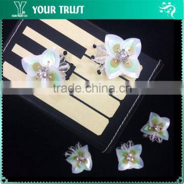 Clear Rhinestone Yellow Green White Sequin Applique Patch