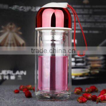 Making different color double wall glass water bottle with Competitive price