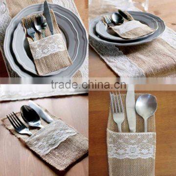 burlap hessian lace cutlery bags indoor wedding decoration wedding table centerpieces