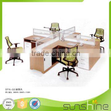 Practical 4 seating workstation partitions desktop glass partition with keyboard trays