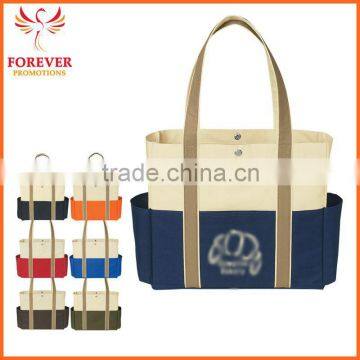 16" Tri-color Shopping Tote Bag With Snap Closure With Handles