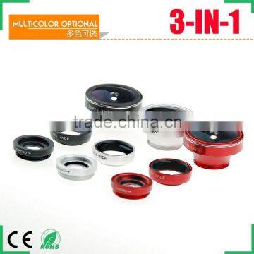 Universal moblie phone 3 in 1 lens 0.65 X wide angle + fisheye + macro lens for iphone samsung