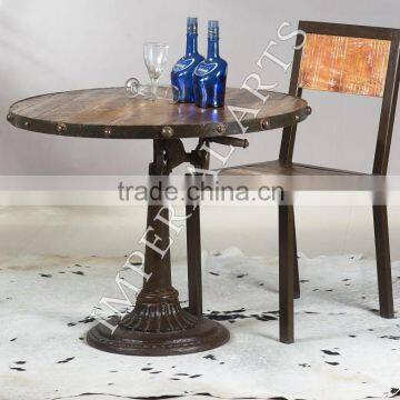 INDUSTRIAL IRON WOOD CRANK TABLE