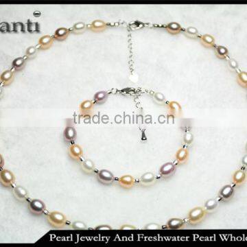 Natural pearl necklace set bracelet mix color design