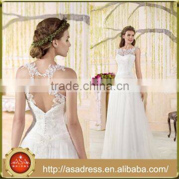 VIL-06 Custom made Lace Appliques Scoop Neck Tulle A-line Floor Length Sleeveless Wedding Dress