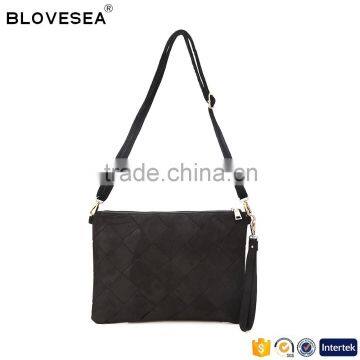 latest stylish design casual rhombic texture PU leather women black small crossbody bag