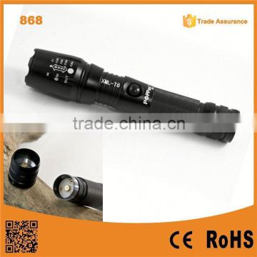 868 XM-L T6 LED rechargeable Aluminum zoomable strong hunting flashlight