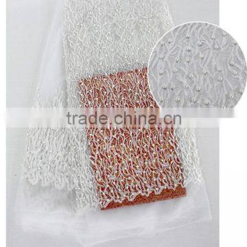 White Beaded embroidery tulle net lace fabric for bridal dress/wedding gown beading lace/ wedding Dresses with Beaded Lace                        
                                                Quality Choice