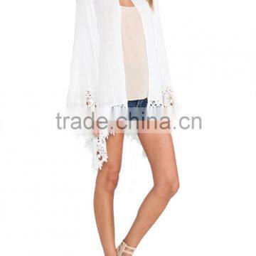 Ladies Fashion Clothing Girls White Beach Cardigan With Lace Details SYA15007 photo-3