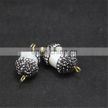 KJL-CST 48 Natual fresh water pearl shell pendant beads pave rhinstones shell pendnat connector for fine jewelry making