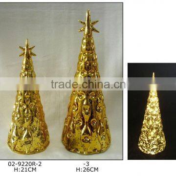 Hand Painted Glass Golden Christmas Tree Top With LED Light