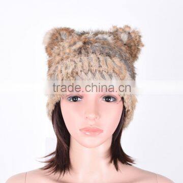 Girls`cute winter fur hat rabbit fur knitted hat KZ140006                        
                                                Quality Choice