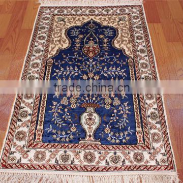 blue color handmade silk tapestry/muslim rug handmade silk small rug