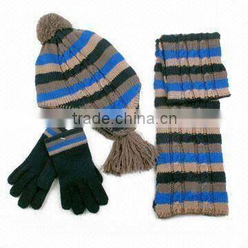 wholesale knitted beanie scarf and glove set