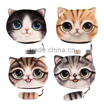 Wholesale Coin Purses 3D Printing Cute Cat Wallets Small Zipper Change Cion Purses for Girl