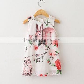 sleeves cotton owl print kids summer dresses