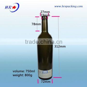 Round Shape 750ML Green Bordeaux Glass Wine Bottle