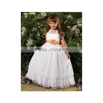 A-Line/Princess Scoop Neck Cap Sleeves Ankle-Length Organza Flower Girl Dress With Bow(s) Cascading Ruffles photo-5