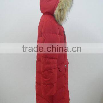Women Winter Knee Length Rib Collar Duck Down Puffer Jacket With Fur Hood photo-6