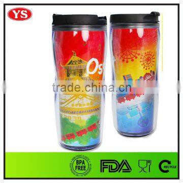 Customized 350 ml Double Walled Plastic Starbucks Tumbler With Photo Card Insert