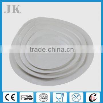 Promotional bone china white irregular ceramic plate for steak