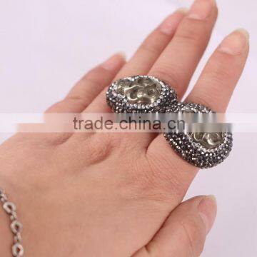 Pyrite Stone Rings, Bronze, Gem Carved Skull Pyrite Rings Metallic Stone Druzy Ring