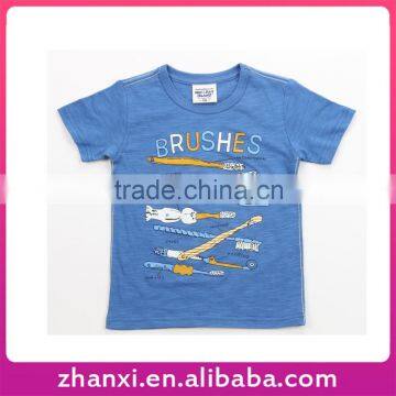 Pretty quality short-sleeved kids custom fancy blue brushes printed t-shirt