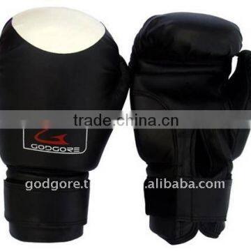Training and Competition Pre-shaped Mould Plain Black Artificial Leather Boxing Gloves