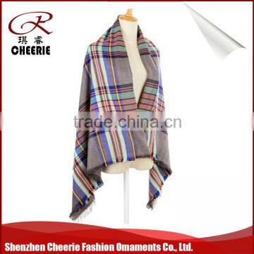 high quality cashmere feel 100 acrylic ladies winter tartan scarf shawl