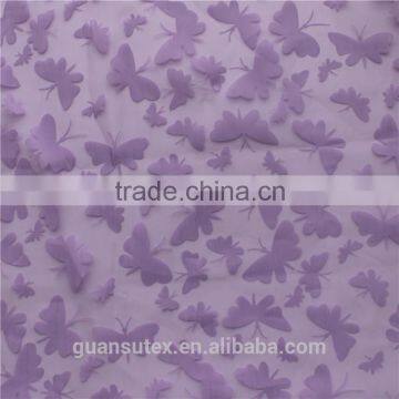 Top Fashion Butterfly Pattern Organza Lilac Burn Out Lace Fabric for Lady's Dress
