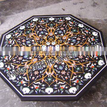 Indian Marble Inlay Table Top , Stone Pietra Dura Marble Table Top