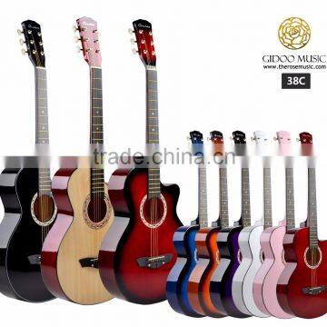38 inch Cowboy cheap colorful Chinese guitar student guitar for beginner made in China 38C