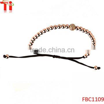 Black Macrame Braided Bracelets Sterling Silver Crystal Bead photo-2