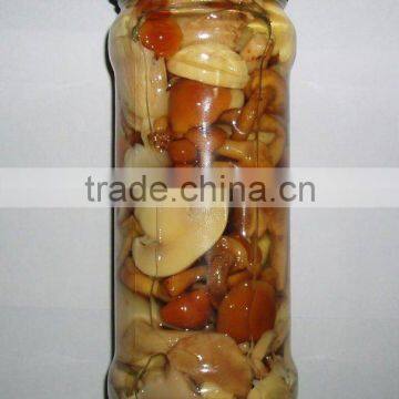 canned mixed mushroom in glass jar